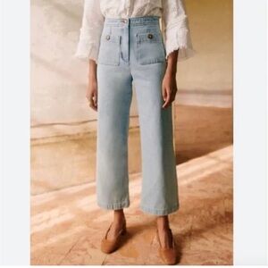 Sézane Emilio Light Blue Wide Leg Jeans sz 36